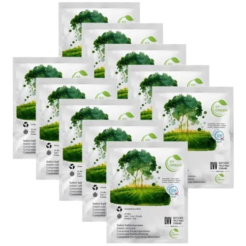 IEA Green Sofort Kältekompresse, 10 Stück, Coolpack Einweg, Eispacks zum knicken, Einmal-Kühlpacks für Prellungen, Insektenstiche und andere Verletzungen, Einfach verwendbare Kühlpads