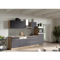Held Möbel Küchenzeile Turin 300 cm in Graphit-Wotaneiche mit E-Geräten