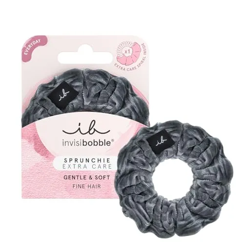 invisibobble Haargummi Extra Care Grau Scrunchie Soft as Silk, Haargummis starker Halt für Mädchen & Damen, Scrunchies Samt Grau, designed im Herzen Münchens, 1 stück (1er Pack)