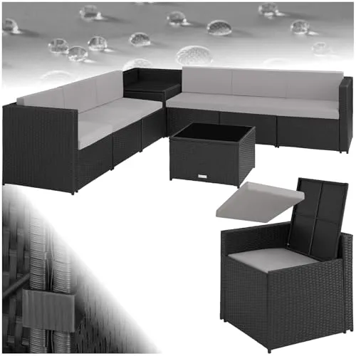 tectake Polyrattan Gartenlounge - Flexibles Balkonmöbel Set mit Auflagenbox - Gartenmöbel mit 8 variablen Elementen, wetterfestem Polyrattan und bequemen, wasserabweisenden Polstern. Ideal für gemütliche Stunden im Freien!