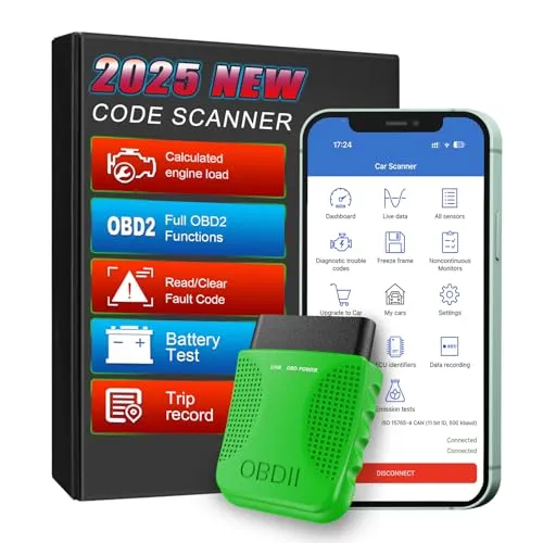 Bluetooth OBD2 Diagnosegerät Auto Diagnosescanner passend für iOS und Android, drahtloses Auto OBDII komplettes System Diagnosewerkzeug, passend für Fahrzeug Auto Diagnosegerät, Mintgrün
