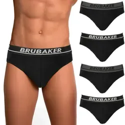 BRUBAKER Slip 4er Pack Herren Komfort Unterhosen mit elastischem Bund (Mehrfachpackung, 4-St., 4er-Pack) Männer Slips Stretch Unifarben Unterwäsche grau|schwarz XXL