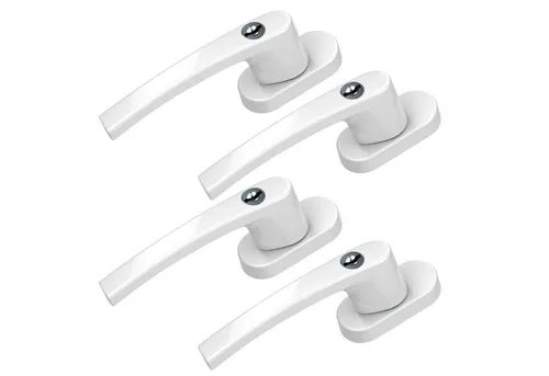 BASI Fenstergriff mit Druckknopfsicherung, 4x Fenstergriff - Weiß, (Spar-Set, 4-tlg), Aluminium, abschließbar, GL, inkl. 2 Schlüssel/Griff, 4er Set, Weiß