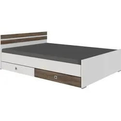Bettgestell 140x200 cm mit Bettschubkasten in Weiß und Braun