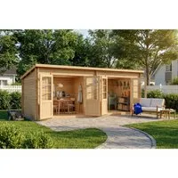 Alpholz Gartenhaus Maria Twin, 601x275 cm beige - Gartenhaus aus 40 mm Blockbohlen, ideal für kreative Projekte im Garten, naturbelassen aus nordischer Fichte, großzügige Grundfläche von 13,65 m².