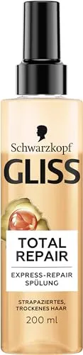 Gliss Express-Repair-Spülung Total Repair (200 ml), Haarspülung sorgt für sofortige Kämmbarkeit und Schutz vor Haarbruch, Pflegespülung mit Hitzeschutz bis zu 230 °C
