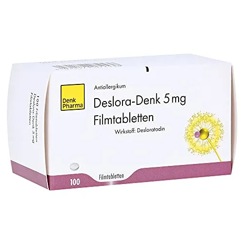 Deslora-Denk 5 mg Filmtabletten - 100 St - Arzneimittel für Allergiebehandlung, rezeptfrei erhältlich und ideal zur Linderung von Allergiesymptomen.