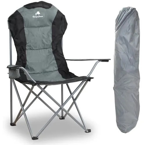 CampFeuer Campingstuhl Faltbar | Grau | Komfortabler Klappstuhl mit Getränkehalter - Klappstuhl für Camping, Angeln und Festivals, mit praktischem Getränkehalter und robustem Stahlgestänge für stabilen Halt.