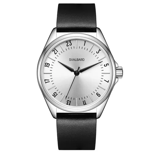 Svalbard ICY GA33 Swiss Quarz Stahl Silber Leder Schwarz 24H Herren Uhr