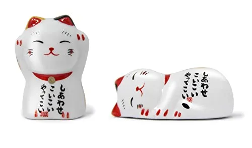 Quertee 2 x Katzen Deko für Katzenfreunde | Katzenfigur Katzengeschenk | Katze als Glücksbringer für Katzenliebhaber