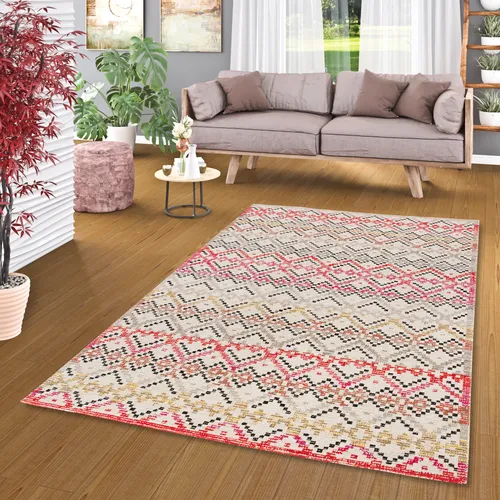 Pergamon Kurzflor Teppich in Pink, 80x150 cm - Vintage-Teppich mit modernem Farbdesign, pflegeleicht und ideal für jeden Raum. Verleiht Ihrem Zuhause Charakter und Wärme.