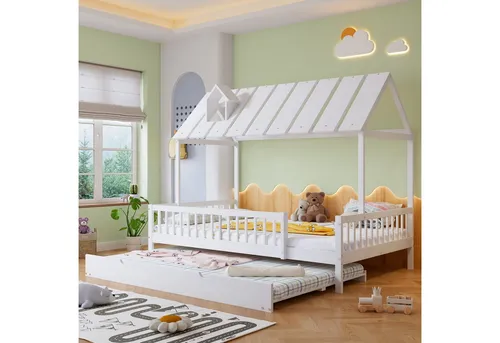 Produktbild OKWISH Kinderbett Hausbett mit Rollbett und Dach