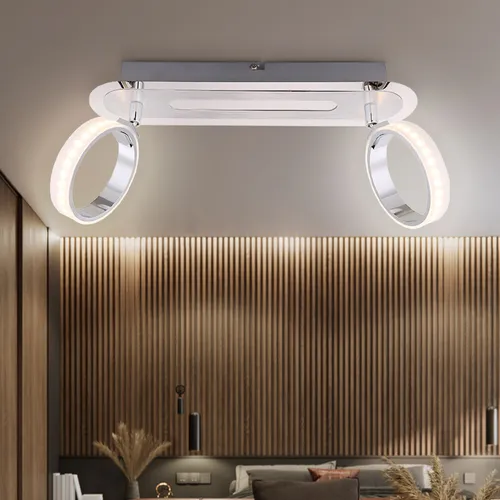 Moderne Deckenlampe 2-flammig LED Ring Design in Chrom
