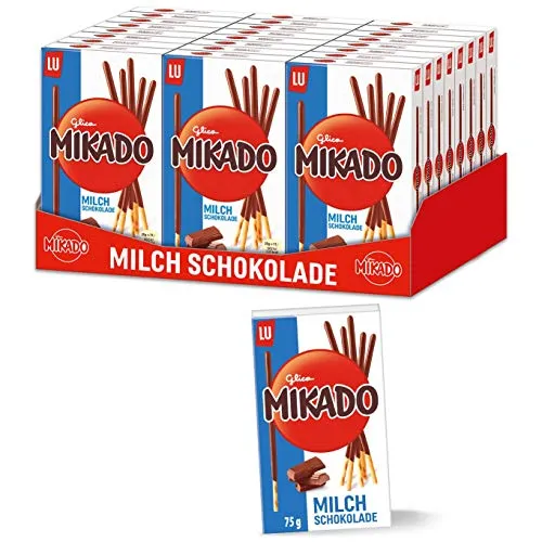 Mikado Milchschokolade 75g - 24 Packungen - Kekse & Kleingebäck, leckere Milchschokolade umhüllt knusprige Kekse, perfekt für alle Gelegenheiten und zum Teilen.