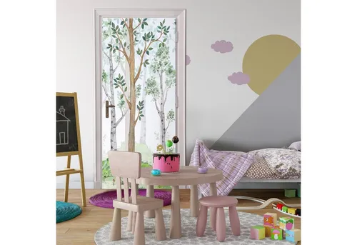 Türtapete Selbstklebend Kinderzimmer Wald - 91x211 cm - Türaufkleber für Mädchenzimmer, selbstklebend und UV-beständig. Verleihen Sie dem Raum mit einem einzigartigen Waldmotiv einen neuen, lebendigen Look!
