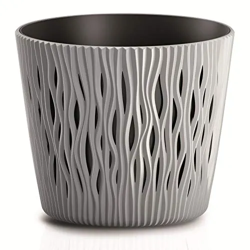 PROSPERPLAST Sandy Blumentopf rund 2in1 inkl. rundem Pflanztopf aus Kunststoff, 225 mm, grau