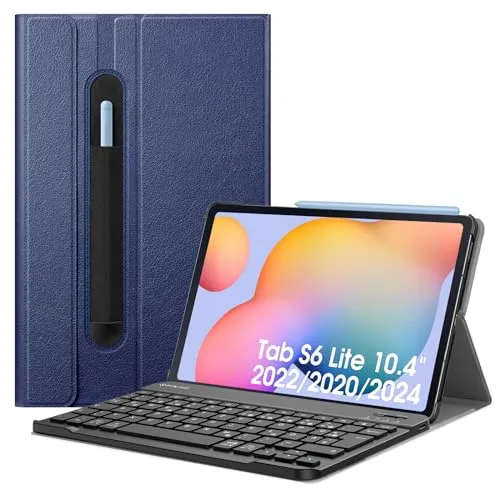 FINTIE Tastatur Hülle für Samsung Galaxy Tab S6 Lite 10,4 Zoll - Tablet-PC-Zubehör mit abnehmbarer deutscher Bluetooth Tastatur, ideal für produktives Arbeiten und Freizeit, inklusive sicherem S Pen Steckfach und verstellbarem Ständer.