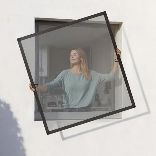 Jalousiescout Protectline Insektenschutzgitter für Fenster, Mückenschutz, strapazierfähiges Fiberglas mit Aluminiumrahmen, einfache Installation, anpassbar an Fenster, 100 x 120 cm Anthrazit