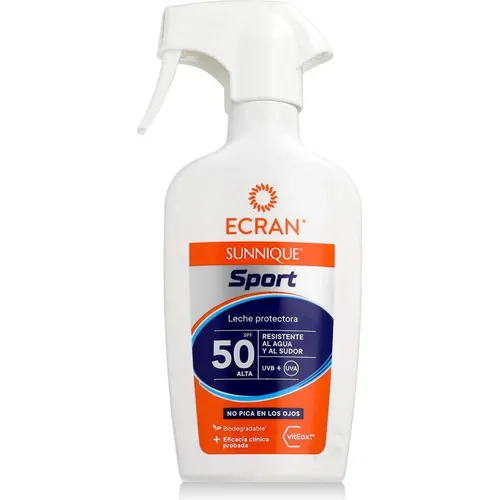 ECRAN SUNNIQUE SPORT Milchschutz Spray SPF50 - 270 ml - Sonnenschutzmittel mit hohem Lichtschutzfaktor, ideal für Sport und Outdoor-Aktivitäten, schützt die Haut effektiv vor UV-Strahlen.