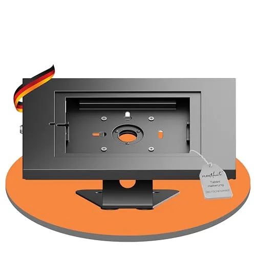 PureMounts® Tablet Halterung mit abschließbarem Stahlgehäuse für iPad und Samsung Tab - Tablet-PC-Zubehör mit abschließbarem, diebstahlsicherem Gehäuse, ideal für Wandmontage. Drehbar für Portrait oder Landscape, stabil und langlebig aus pulverbeschichtetem Stahl.