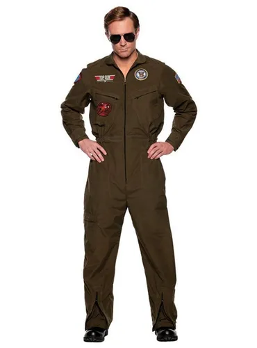 Navy Top Gun Herren Pilot Overall Kostüm XXL - Stylisches Pilotenkostüm für Erwachsene in Grün, ideal für Halloween und Militär-Themenpartys. Hochwertige Verarbeitung und angenehmes Material sorgen für Tragekomfort.