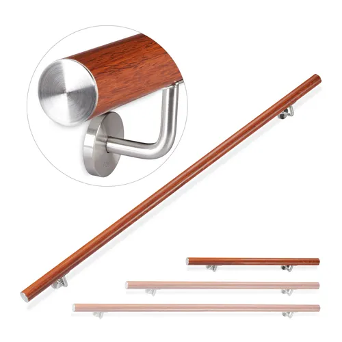 Relaxdays Handlauf Aluminium 100 cm - Treppengeländer in Eiche-Optik - Handlauf für Innen- und Außenbereich, 100 cm lang, runder Griff für sicheren Halt. Modernes Design in Eiche-Optik und inklusive Montagezubehör.