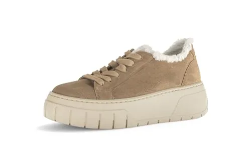 Gabor Freizeit Schnürer für Damen - Sneaker aus hochwertigem Leder-Synthetik-Mix, leicht und bequem mit individuellem Halt durch Schnürung. Flauschiger Teddyplüschkragen sorgt für zusätzlichen Komfort. Ideal für den Alltag, vielseitig kombinierbar.