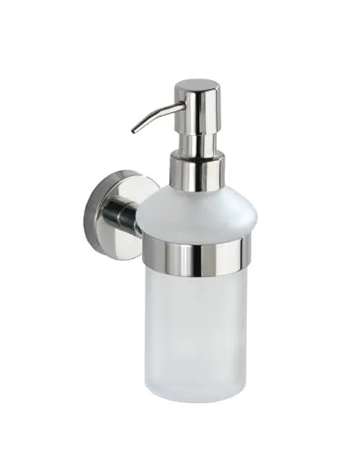 WENKO Seifenspender Bosio 20208100 - 200 ml, silberner Edelstahl, wandmontierbar und ideal für optimale Handhygiene