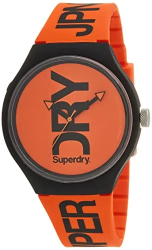 Superdry Herren Analog Quarz Uhr SYG189OB mit Silikon Armband - Armbanduhren für Herren mit auffälligem orange-schwarzem Design, 43mm Gehäuse und 5 bar Wasserdichtigkeit - perfekt für den aktiven Alltag.