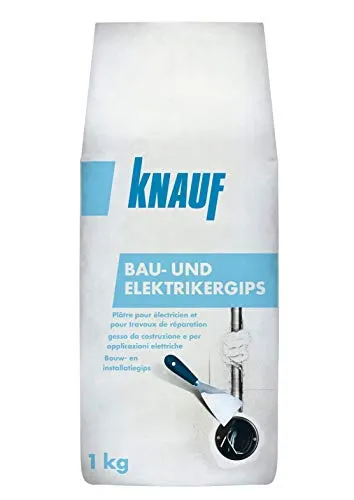 Knauf Bau-Gips / Elektriker-Gips, 1 kg – schnellhärtender, hochfester Montage-Gips zum Setzen und Fixieren von Elektro-Installationen, stoß- und druckfest, gemäß DIN EN 132791