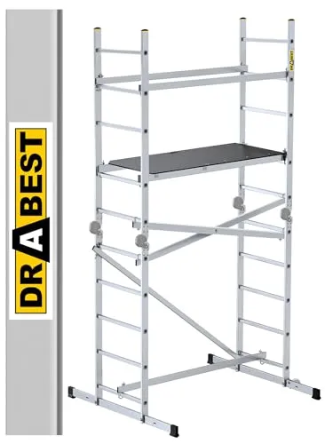DRABEST Alu Leitergerüst - Gelenkgerüst bis 150 kg - Gerüst aus hochwertigem Aluminium mit 4 m Arbeitshöhe, ideal für vielseitige Einsätze und einfach im Transport. EN 131 konform für höchste Sicherheit.