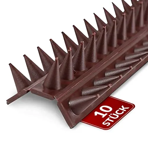 Stück Vogelabwehr aus Kunststoff [5 Meter Gesamtlänge] 50x4,5x1,7 cm Zaun- und Kletterschutz – Taubenabwehr für Fassaden, Balkon, Dach und Fensterbank – 99 Spikes pro Element Katzenschreck 10
