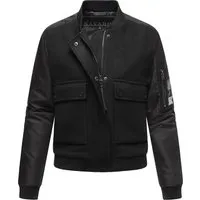 Navahoo Damen Bomberjacke mit Ärmelraffung – Stilvolle Übergangsjacke in Schwarz, Gr. XL - Diese leichte Bomberjacke überzeugt durch ihren urbanen Look und die raffinierten Ärmel. Ideal für Frühling und Herbst, vielseitig kombinierbar und mit praktischen Taschen ausgestattet.