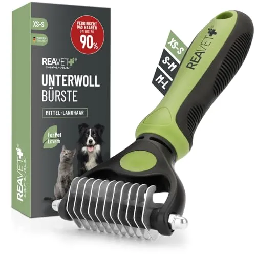 ReaVET Hundebürste & Katzenbürste Unterwollbürste für Langhaar I Kleine Rassen I Entfernt Unterwolle & Verfilzungen I mit Massageffekt & Deckhaarschutz I Fellbürste für Hunde, Katzen