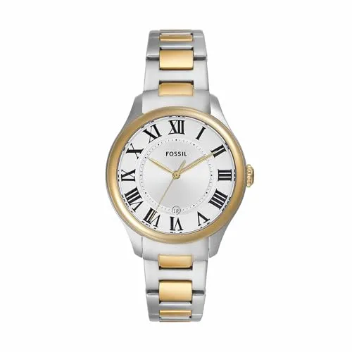 Fossil Damen Analog Quarz Uhr ES5396 - Elegante Armbanduhr für Damen mit 38 mm Edelstahlgehäuse und silbernem Zifferblatt. Wasserdicht bis 50 m, ideal für den Alltag und das Schwimmen im flachen Wasser.