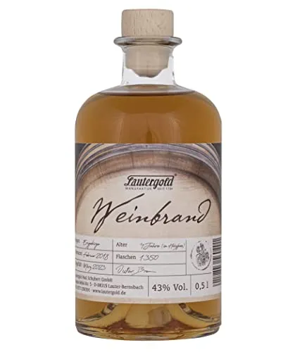 Lautergold Weinbrand 0,5l 43% vol. fassgelagert aus Manufaktur Cognac aus Deutschland im Holzfass