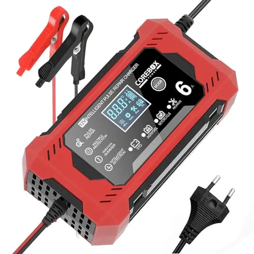 Gaethra 6A Autobatterie Ladegerät,12V KFZ Ladegerät mit Temperaturkompensation, Smart Batterie Ladegerät Auto mit LCD-Touchscreen für Auto LKW Motorrad Boot Marine Batterien