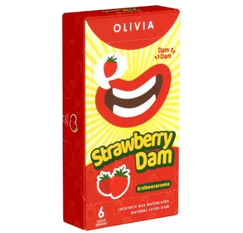 Olivia Kondome Olivia Dams, aromatisierte Lecktücker für hygienischen Oralverkehr Variante: Strawberry, 6 St., farbige Lecktücher mit Aroma - rot mit Erdbeer-Duft