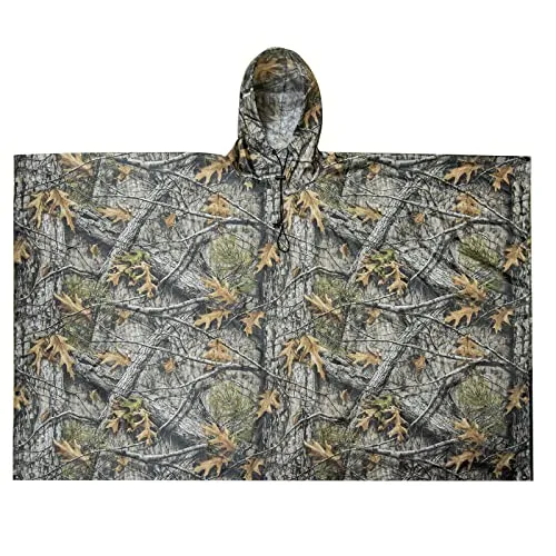 LOOGU Leichter wasserdichter Regenponcho mit Kapuze Camouflage Design Ripstop Mehrzweck Regenmantel für Männer und Frauen Regencape schnell trocknend wiederverwendbar Für Camping Angeln Jagd Events