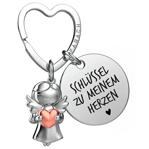 FABACH Schutzengel Schlüsselanhänger mit Herz und Gravur von FABACH