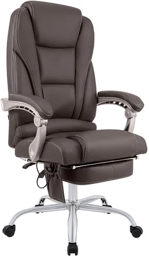 CLP Bürostuhl Pacific Echtleder mit Massage-Funktion - Bürostuhl mit ergonomischem Design, stufenlos höhenverstellbar und komfortabler Fußablage. Genießen Sie die entspannende Massagefunktion mit fünf Modi für maximalen Sitzkomfort.