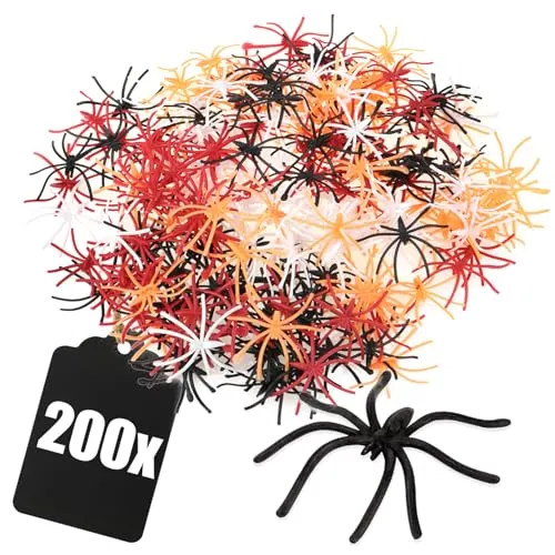com-four® 200x Deko-Spinnen - Wiederverwendbare Streudeko für Halloween - gruselige Spinnen als Tischdekoration für Horror-Partys & schaurige Events (200 Stück)