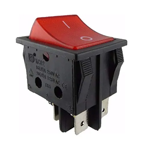Wippschalter 2-pol EIN-AUS 250V 16A - Rot Beleuchtet - Kippschalter mit roter Beleuchtung, ideal für einfache Steuerung von elektrischen Geräten und perfekt für den Einsatz in dunklen Umgebungen.