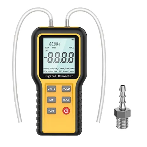 Differenzdruckmessgerät Kethvoz Gasdruckmessgerät HVAC Gas Manometer mit Zwei Anschlüsse zur Messung des Luftstrom-Gasdifferenzdrucks ±2,999 psi /±20,68 kPa, 12 wählbare Einheiten & Datenspeicher