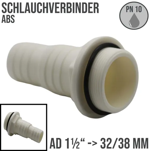Schlauch Tülle Verbinder Stutzen Pool Schlauch O-Ring 32-38 mm -> AG 1 1/2