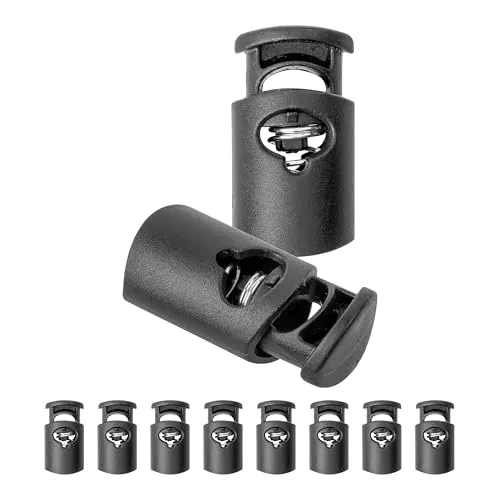 Kordel Stopper, 1-Loch, 10 Stück, Schwarz, für bis Ø 8 mm Kordeln, Band Klemme Jacke, Bekleidung, Rucksack, Gummikordel Stopper, Schnellverschluss Schnürsenkel, Schnur Rutsche, Tanka Kordelstopper