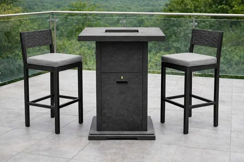 Stehtisch mit Feuerschale für Terrasse – Modern & Praktisch - Moderner Stehtisch mit integrierter Feuerschale, ideal für den Außenbereich. Aus robustem Faser-Beton, inklusive Abdeckhaube und Lavasteinen. Perfekt für gesellige Abende im Freien!
