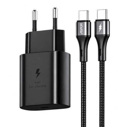 ASPOR 25W USB-C Ladegerät mit 1 m USB-C auf USB-C Kabel, Schnellladeadapter für iPhone 17/16/16e/15 Plus/Max, iPad Pro/Air/10. Generation