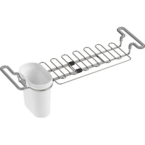 KOHLER K-5473-0 Mehrzweck-Abtropfgestell für die Spüle, mit Handtuchhalter, Einweichbecher, erweiterbar 37,1 cm bis 44,7 cm, Weiß