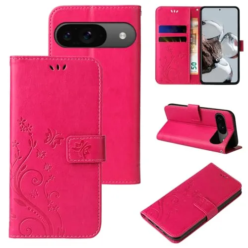 Tec-Expert Handyhülle PU-Leder Flip-Hülle Floral für Google Pixel Serie - Farbe: Pink -